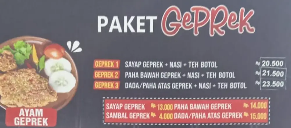 Harga Menu Geprek Rocket Chicken