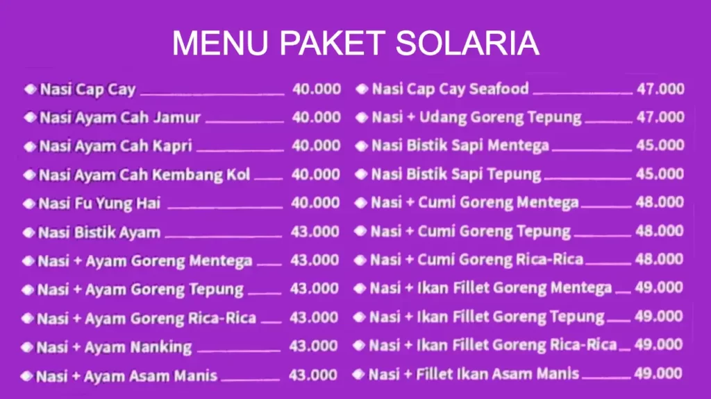 Harga Menu Solaria Terbaru